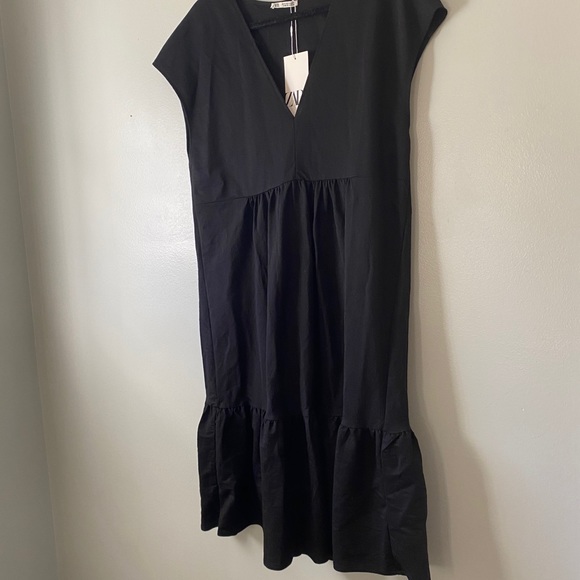 Zara | Dresses | Nwt Zara Black Tiered Poplin Sleeveless Dress M | Poshmark